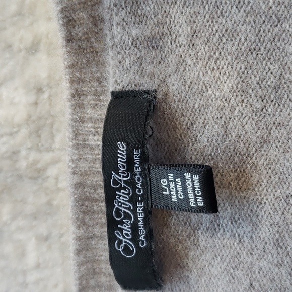 Saks Fifth Avenue 100% Cashmere Sweater with Jewel Neckline | Taupe | Si… - Picture 2 of 3